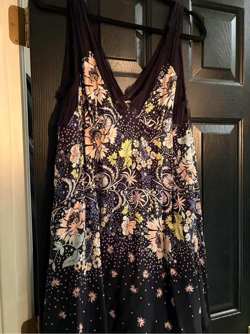 Free People black floral ruffledTank Top
